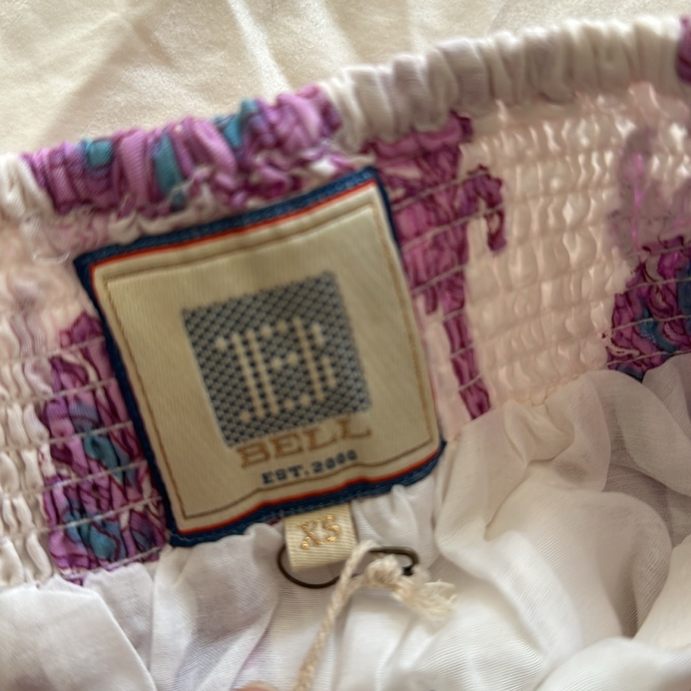 Boho Tiered Maxi Skirt in White with Purple Floral and Coral Border - Picture 4 of 15